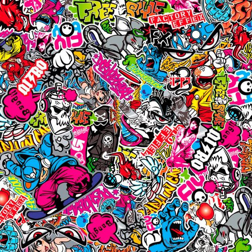 AUTO-STYLE Stickerbomb Folie - Graffiti design 1 - Rolle 60x200cm - Selbstklekend