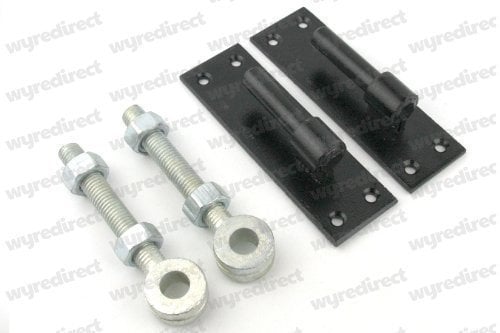 Wyre Direct Garden Shed Hinge and Bracket Set - Heavy Duty Wrought Iron Gate Hinge Brackets, Door Hinges Brackets Suitable for Wood - 2 Black Hinge Brackets - 16mm Pin, 16mm X 100mm Eye Bolts