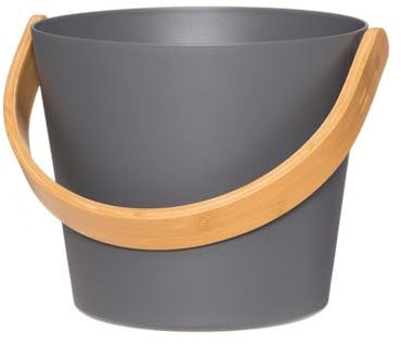 Rento - Saunaeimer, Aufgusseimer - Aluminium - Farbe: Grau - mit edlem Griff aus Bambus - 5 Liter