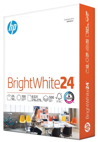 HP Papers | 8.5 x 11 Paper | BrightWhite 24 lb |1 Ream - 500 Sheets| 100 Bright | Made in USA - FSC Certified | 203000R