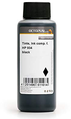 Octopus Fluids 100ml Tinte für HP 934 Druckerpatronen, Farbe schwarz, Druckertinte für HP Officejet PRO 6820, PRO 6800 Series, PRO 6830, PRO 6230 (kein OEM)