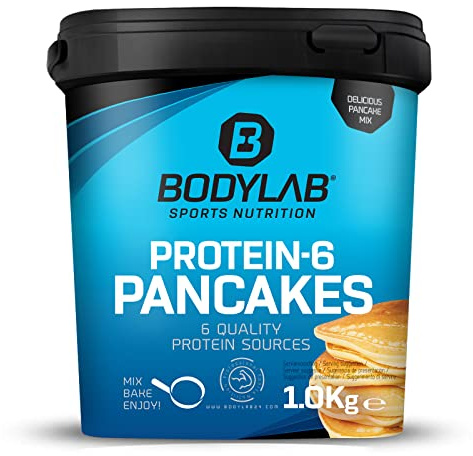 Protein Pancake Mix Bodylab24 Protein-6 Pancakes Vanille 1kg, Pfannkuchen Pulver mit fast 60% Eiweiß, Mehrkomponenten Protein Pulver