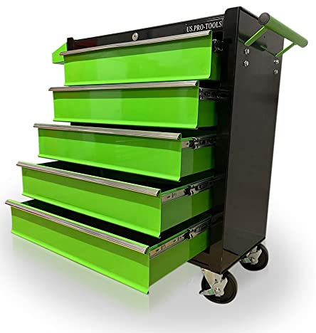us pro tools TOOL CHEST TOOL BOX 5 DRAWER ROLLER TOOL GREEN CABINET BLACK DRAWERS