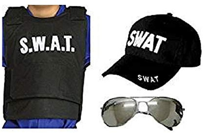 Fashion Jungen Herren 3 pc SWAT Weste Brille & Baseballkappe Set Polizei Kostüm