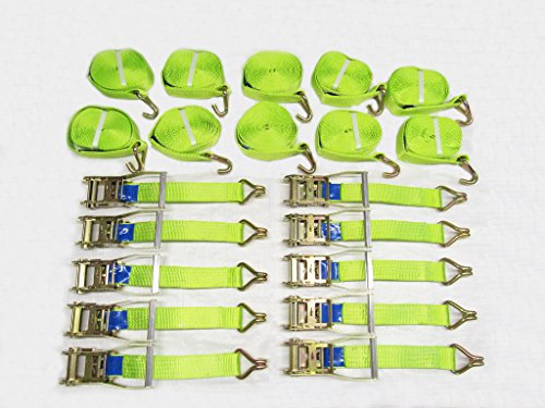 Ratchet Straps 50MM 8M 5T X10 (Tie Down Heavy Duty Cargo Lashing Recovery Claw J Hook Hi Vis)