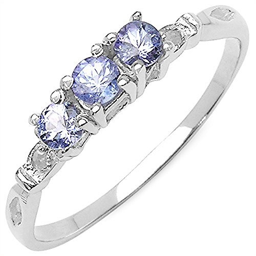 Schmuck-Schmidt-Edler Diamant/Tansanit Ring-925 Sterling Silber Rhodin.-0,27 Karat-Gr.64