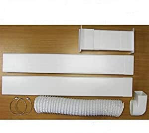 Abluftset inklusive 125er Mauerkasten Flachanschluss teleskopierbar bis 450 mm Mauerstärke inkl. 2 x 125er Flachkanal mit lose aufgesteckter Muffe je 1000 mm und inkl. 125er Umlenkstück mit Schlauch und zwei Schlauchschellen Länge 1000 mm in Weiß Abluft Wand für 125 mm Abluftsystem