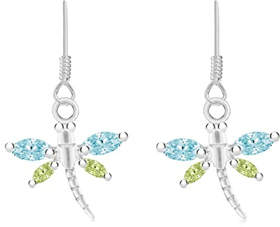 Tuscany Silver Damen Ohrhänger Ohrringe 925 Silber | Aqua, grün, Kristall, Libelle, Tropfen