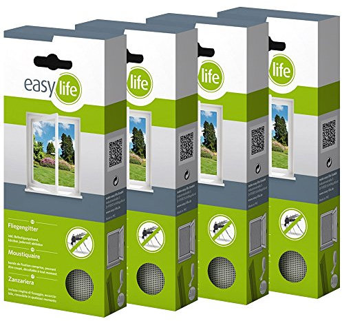 easy life Fliegengitter für Fenster 1,30 x 1,50 m weiß durchsichtig - perfekter Schutz vor Insekten (4er Set)
