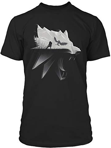 JINX The Witcher 3 White Wolf Silhouette Herren Gamer T-Shirt – Videospiel Premium Graphic Tee