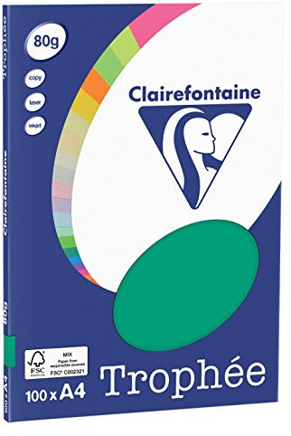Clairefontaine 4123C - Ries Druckerpapier / Kopierpapier Clairalfa PPP, DIN A4, 80g, 100 Blatt, Tannengrün, 1 Ries