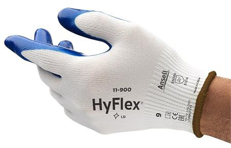 Ansell HyFlex 11-900 Arbeitshandschuhe, Öl Abweisende Mechanikschutz Handschuhe, Industrie PSA Damen Herren, Waschbar, Blau, Größe L (12 Paar)