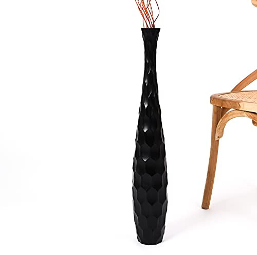 Leewadee Grand Vase A Poser Au Sol pour Branches Décoratives De Pampa, Vase en Bois De Manguier, 70 cm, Noir