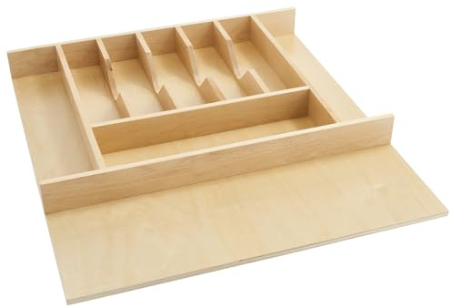 Rev-A-Shelf Trim-to-Fit Silverware Drawer Organizer for Kitchen Utensil Cutlery Cabinet Storage, Natural Maple Wood 9 Compartment Tray Insert 4WCT-3SH