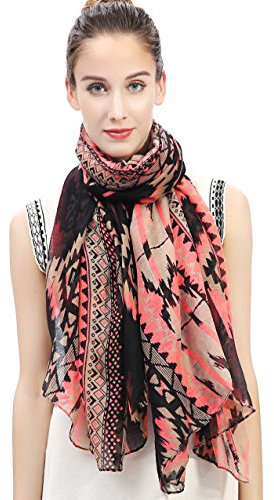 Lina & Lily Damen Schal Tuch Muster mit Aztekisch Ethno (Rosa & Schwarz)