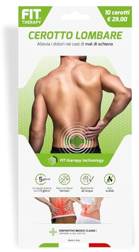 FIT THERAPY – Cerotti Antidolorifici e Antinfiammatori Lombari - Per Mal di Schiena, Lombalgia, Nervo Sciatico – NON SCALDA, Impermeabile, Senza Farmaci, Dura 5 Giorni (10 Cerotti)