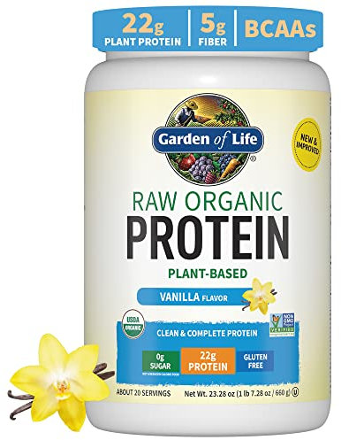 Garden of Life Organic Vegan Protein Powder with Vitamins and Probiotics - Raw Organic Plant Based Protein Shake, Sugar Free, Vanilla 22.0oz (1 lb 6 oz / 624g) Powder