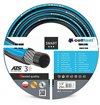 Cellfast Gartenschlauch SMART 3-lagiger mit dauerhafter Verstärkung aus Garn höchster Qualität, Trikotgewebe ATSV, druck- und UV-beständig 20 bar Berstdruck, 25m, 1/2 zol Schwarz-blau