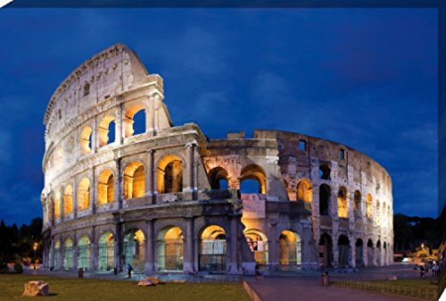 1art1 Rom Poster Kolosseum In Der Abenddämmerung Bilder Leinwand-Bild Auf Keilrahmen | XXL-Wandbild Poster Kunstdruck Als Leinwandbild 120x80 cm