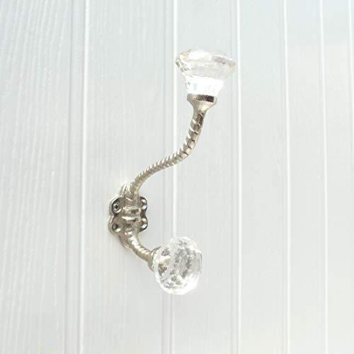 Brise de mer Shabby Chic Metal Wall Coat Rack Hooks - (Vintage Clear Glass Facet Hook)