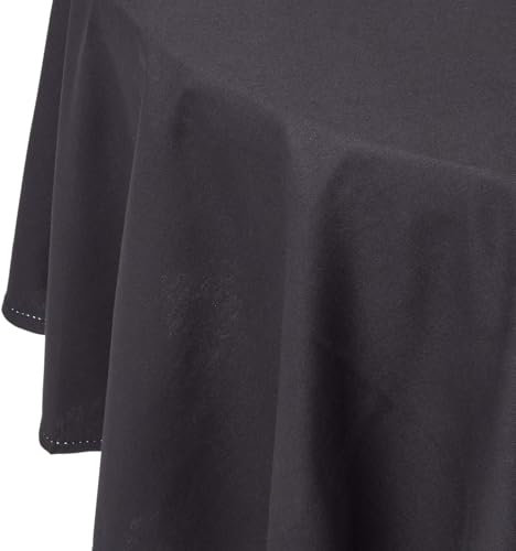 Homescapes Schwarze Tischdecke rund mit Hohlsaum aus 100% Baumwolle 178 cm, rundes Tischtuch, waschbar & pflegeleicht