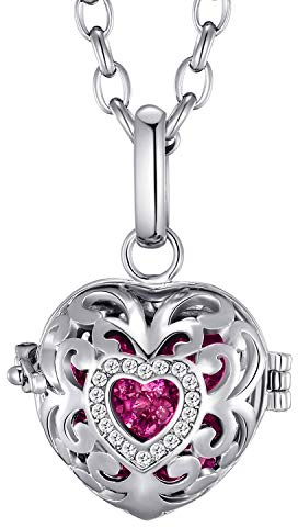 Morella Damen Schutzengel Halskette Edelstahl 70 cm mit Anhänger Herz Liebe und Klangkugel Zirkonia pink Ø 16 mm in Schmuckbeutel