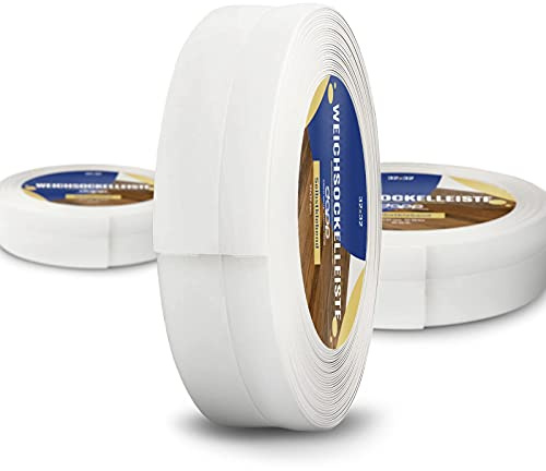 DQ-PP WEICHSOCKELLEISTE – 25m – weiss – 32x23mm – PVC – selbstklebend – Knickwinkel Fussleisten Gummileiste Sockelleiste Winkelprofil Abschlussleiste Bodenleiste