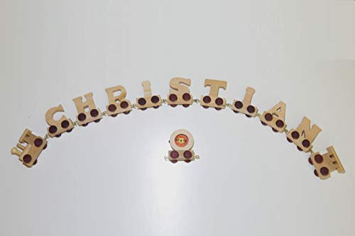 Buchstabenzug Holz Name - Set 9 Buchstaben Namen (kostenfreie Loc, Waggon) | Fun World Toys® namenszug holzbuchstaben