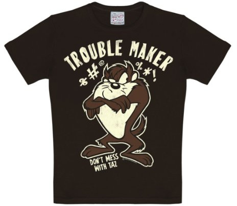 Logoshirt® Looney Tunes I Taz I Trouble Maker I T-Shirt Print I Kinder I Mädchen & Jungen I kurzärmlig I schwarz I Lizenziertes Originaldesign I Größe 104/116