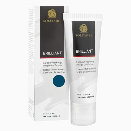 SOLITAIRE Brilliant Schuhcreme Farbe: Marine, mit Farbauffrischung für Glattleder und Intensive Pflege und leichte Imprägnierung für Schuhe, Taschen, Kleidung, mit Schwammaufträger, 75ml