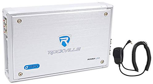 Rockville RXM-S20 1600W Peak 4-Channel Micro Marine/ATV Amplifier 4x100W, Water-Resistant, CB Microphone Included, Compact Design for Boats and Off-Road Vehicles