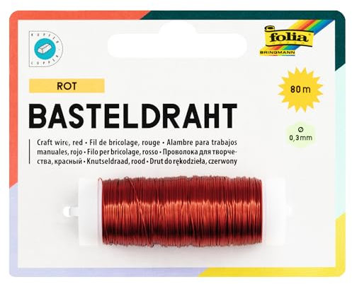 folia 79220 - Kupferdraht rot, 1 Spule 0,3 mm x 80 m - ideal für Bastelarbeiten, Gestecke und Gebinde
