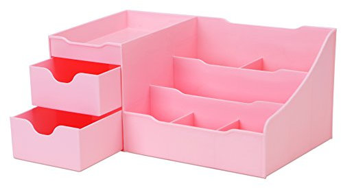 Uncluttered Designs Makeup Organizer With Drawers — Cute Kawaii Countertop Storage for Cosmetics — Pretty Vanity Holder for Perfume, Skincare, Brush, Lipstick, Nail Polish and other Accessories (Pink)