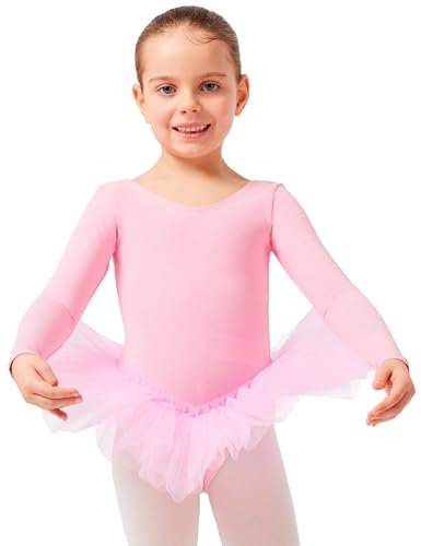 tanzmuster ® Ballettkleid Mädchen Langarm - Alea - (Größe 92-170) Tutu aus weicher Baumwolle Ballettbody Ballett Trikot in rosa, Größe 92/98