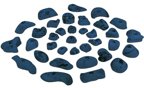ALPIDEX 35 Klettergriffe | Klettersteine | Kletterfläche 3-5 m² | Griffe Größen L, M, S | Klettergriffset | Wetterfest, Farbe:blau-meliert