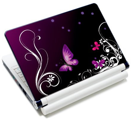 wortek Universal Notebook Skin für Laptops, Ultrabooks & Netbooks bis ca. 10,2 Zoll - Schmetterling Ranke Schwarz Lila