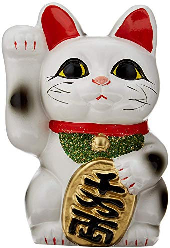 eonou Tokoname Ware Maneki Neko Maneki Neko, 13 cm, für rechte Hand, Weiß