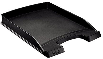 Leitz Briefkorb Flach A4, Briefablage in Premium-Qualität, Stapelbares Ablagefach als Schreibtisch-Organizer, Kombinierbar mit Plus-Serie, Schwarz, 52270095