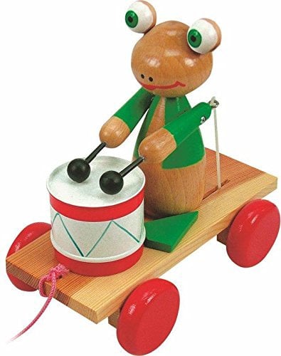 WOODY 90196 Nachziehfigur Frosch mit Trommel, beige, 3-5 Jahre