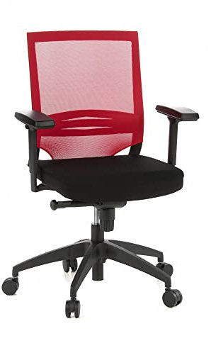 hjh OFFICE 657233 Profi Bürostuhl Porto Base Stoff/Netz Rot Drehstuhl ergonomisch, Armlehnen & Lordosenstütze verstellbar