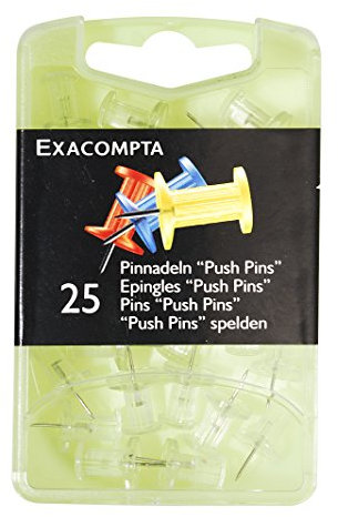 Exacompta 14712E 25er Pack Pinwandnadel 7mm Spitzenlänge kristall Push Pins Stoßnadel in praktischer Aufbewahrungsbox