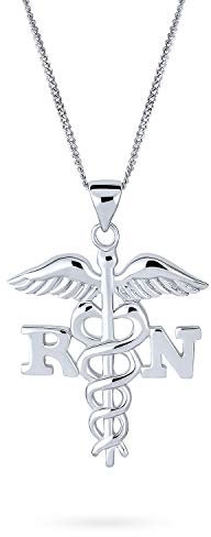 Bling Jewelry Engelsflügel Stethoskop Symbol Der Registrierten Rn Krankenschwester Caduceus Anhänger Charme Halskette Für Frauen Graduierung .925 Sterlingsilber