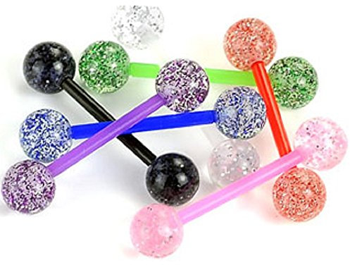 Lot 7 Piercings Langue GIADA Flexible Bioflex Paillettes Barbell LOVEPIERCING