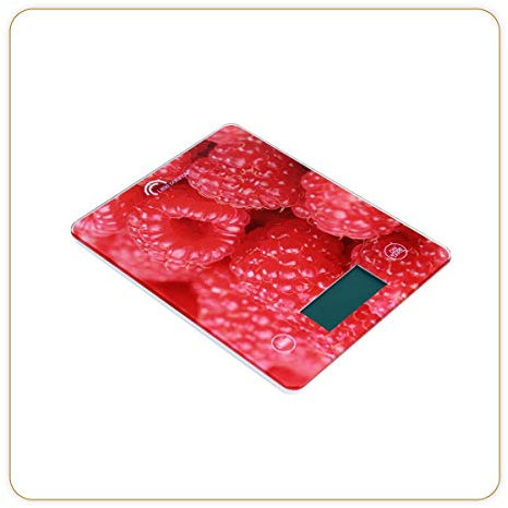 LITTLE BALANCE 8102 Slim - Balance de cuisine électronique - 5 kg/1 g - Plateau en verre trempé - Design extra-plat - Décor Framboises