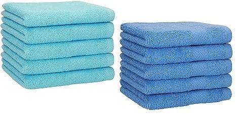 Betz 10 Stück Gästehandtücher Premium 100% Baumwolle Gästetuch-Set 30x50 cm Farbe türkis und hellblau