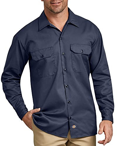 Dickies Mens Long-Sleeve Work Utility Button Down Shirts, Navy, XX-Large US