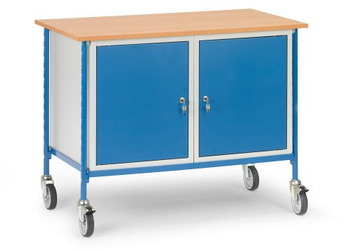 Fetra Transportgeräte bboa868 Werkbank Mobil mit 2 Schränke, 125 mm Rollen Durchmesser, 1120 mm x 650 mm Plattform