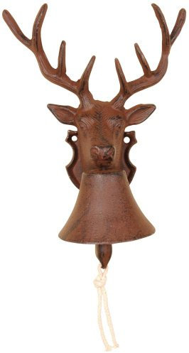 3 Stück Esschert Design Türglocke mit Klöppel, Türklingel mit Motiv Hirsch aus rötlichem Gusseisen, ca. 22 cm x 15 cm x 27 cm
