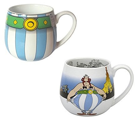 M&HONG Porzellan Kaffeetasse Set Asterix 2-stück, 420 ml, Modern, Opak, Mikrowellenfest, Spülmaschinenfest, Zuhause, Heißgetränke, Geburtstag, Weihnachten