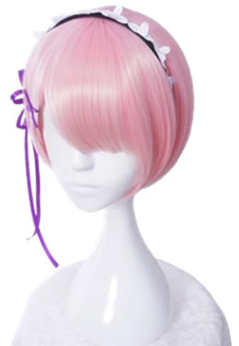 COSPLAZA Perücken Cosplay Wig Re:Zero kara Hajimeru Isekai Seikatsu Ram kurz Pink Anime Haar